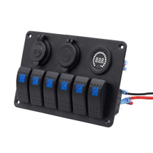 6 Gang Waterproof Car Auto Boat Marine LED Rocker Switch Panel Circuit Breakers Voltage Meter - Cigarette Lighter Socket